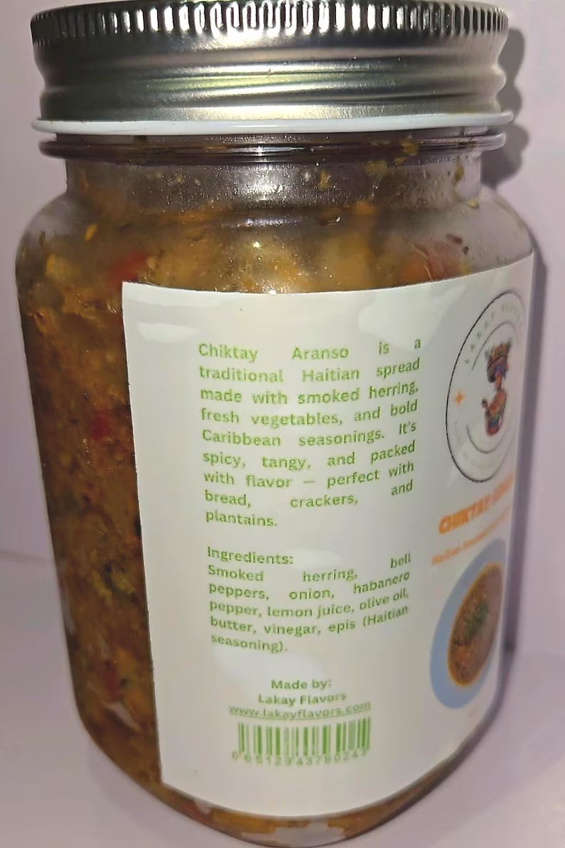 Authentic Haitian Chiktay Aranso – Smoked Herring Spread | 16 oz or 32 oz Jar | Spicy & Flavorful